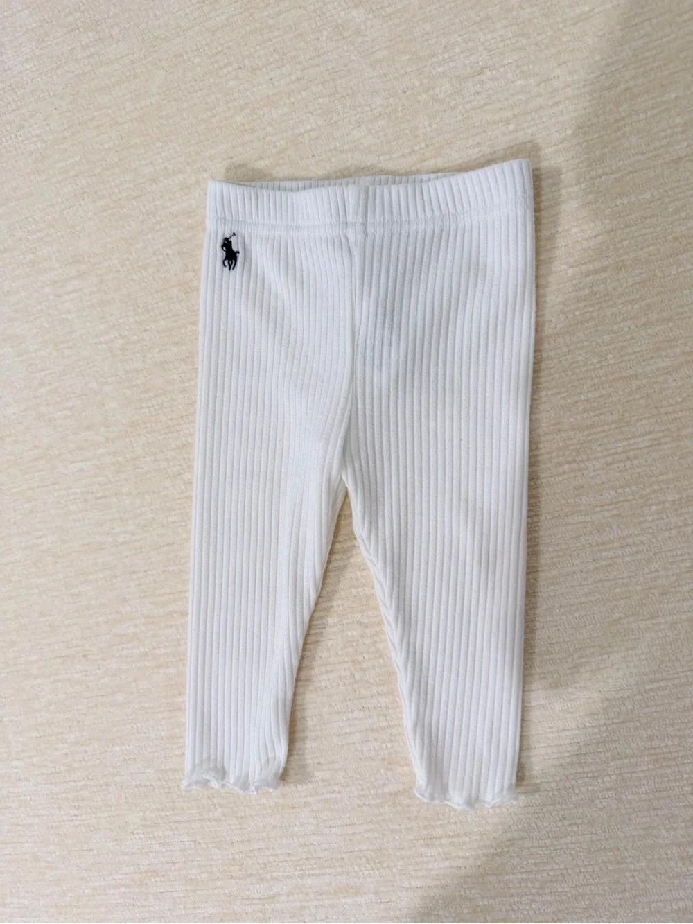 Ralph Lauren White Ribbed Baby Leggings with Pony Logo